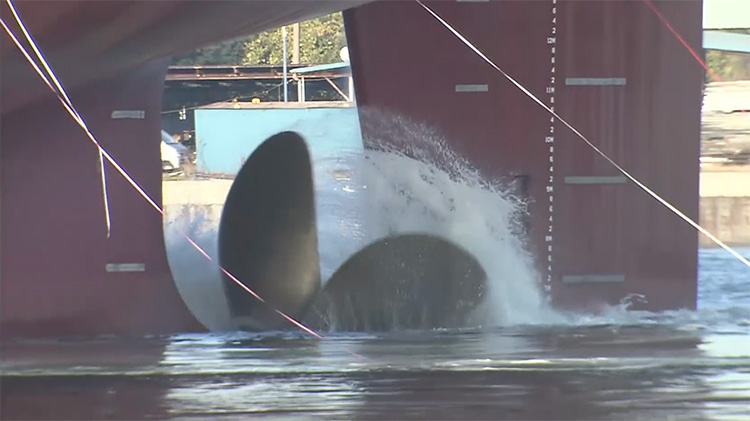 Propeller spinning underwater