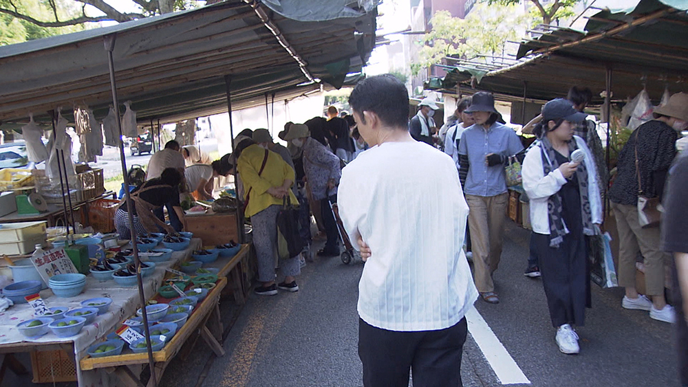 Miyamae views the Sunday market.